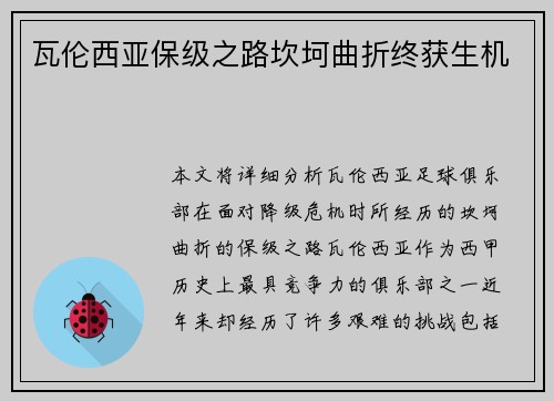 瓦伦西亚保级之路坎坷曲折终获生机 瓦伦西亚保级之路坎坷曲折终获生机